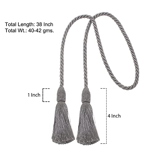 Image of 4 Pack Curtain Tiebacks Handmade Decorative Curtain Holdbacks Rope with Tassel - Gray