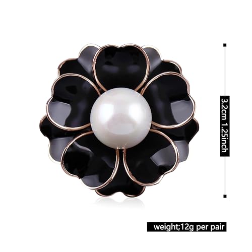 Image of GBAHFY Women's Camellia Flower Pearl Enamel Brooch Pins Fashion Elegant Pearl Brooches for Women Ladies Bridal Wedding Corsage Jewelry Gifts