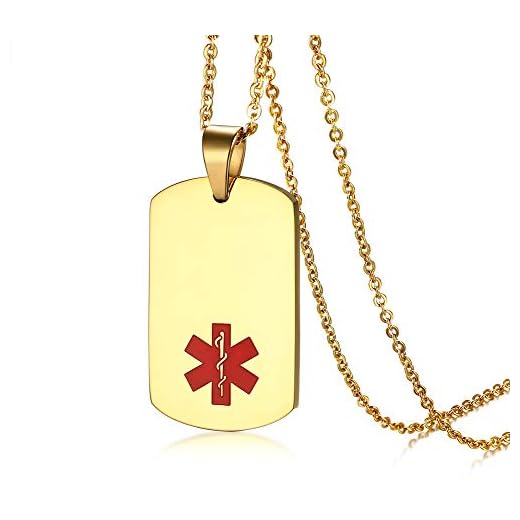 Mealguet Jewelry Identificación médica de Acero Inoxidable Perro Etiqueta Colgante con Cadena – Libre Grabado Personalizado, Diabetes, Asma