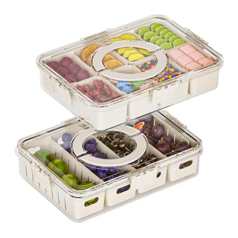 Manduoye Snackle Box, 2 Pack Snackle Box Container, Divided Serving Tray with Lid and Handle for Candy, Fruits, Nuts, Snacks, Snackle Box Charcuterie Container for Party, Entertaining, Picnic Cover