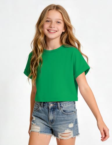 Image of Girls Crop Tops Short Sleeve T-Shirts for Girl Crew-Neck Basic Tee