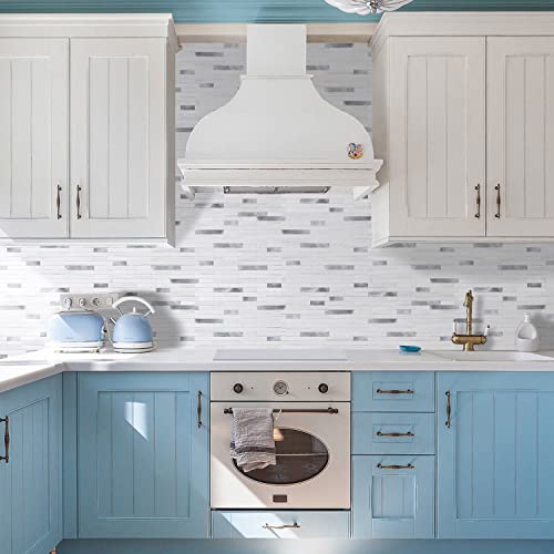 STICKGOO Peel and Stick Backsplash Tile, Stick on Backsplash for Kitchen and Bathroom, Dolomite White Marble Look PVC Mixed Metal Silver Self Adhesive Wall Tiles(10 Sheets) by STICKGOO - Used condition - Image 2