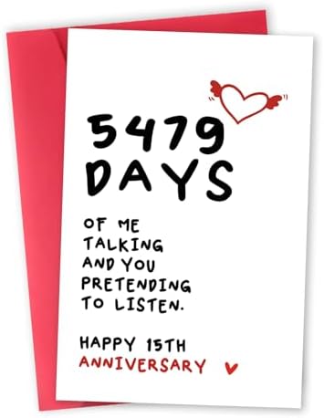 mmuue Funny 15th Anniversary Card Gifts for Him Her, Sweet 15 Years Wedding Anniversary Card for Husband Wife, Romantic 15 Years Married Gift