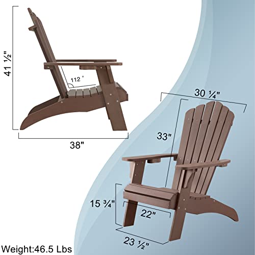 Psilvam Adirondack Chair, Oversized Poly Lumber Fire Pit Chair With Cup Holder, 350Lbs Support Patio Chairs For Garden, Weather Resistant Adirondack Chair Looks Like Real Wood (4, Brown) #TOP2