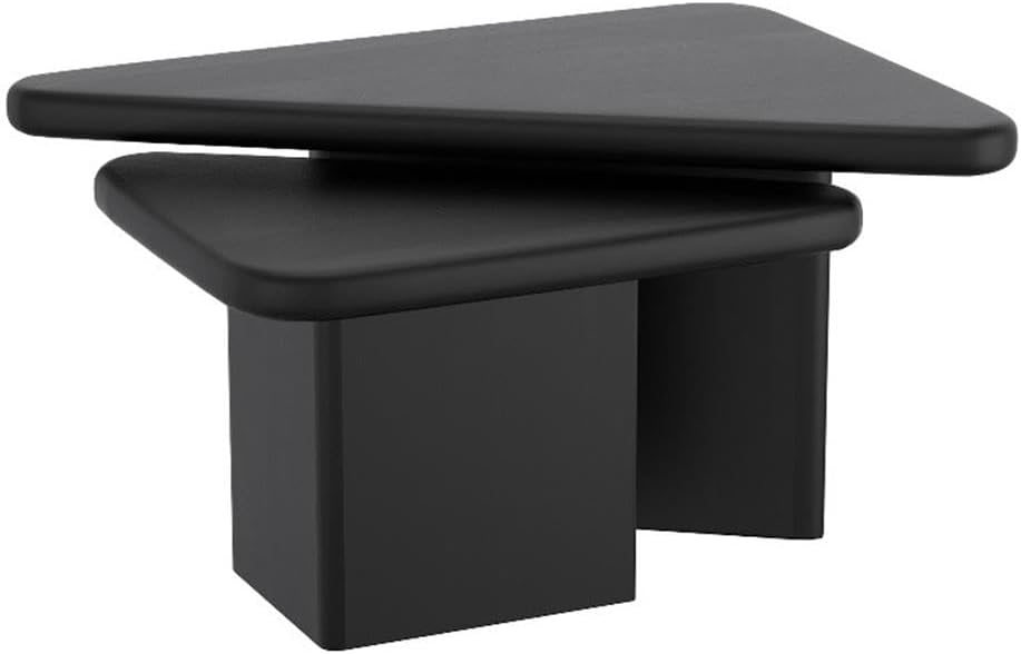 Pemberly Row Mid-Century Modern Solid Wood Coffee Table Set, Black Painted Finish, 2-Piece Triangular Design, Nesting Tables for Living Room, Compact Size for Smaller Spaces
