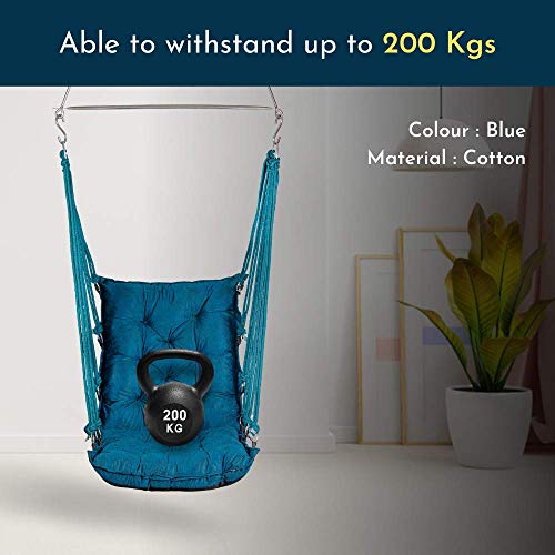 Image of Swingzy Soft Leather Velvet Hanging Swing Chair /Swing for Adult /Swing for Indoor & Outdoor /Swing Chair for Adults for Home, 200 Kgs Weight Capacity (Blue, Free Hanging Accessories, Cotton)