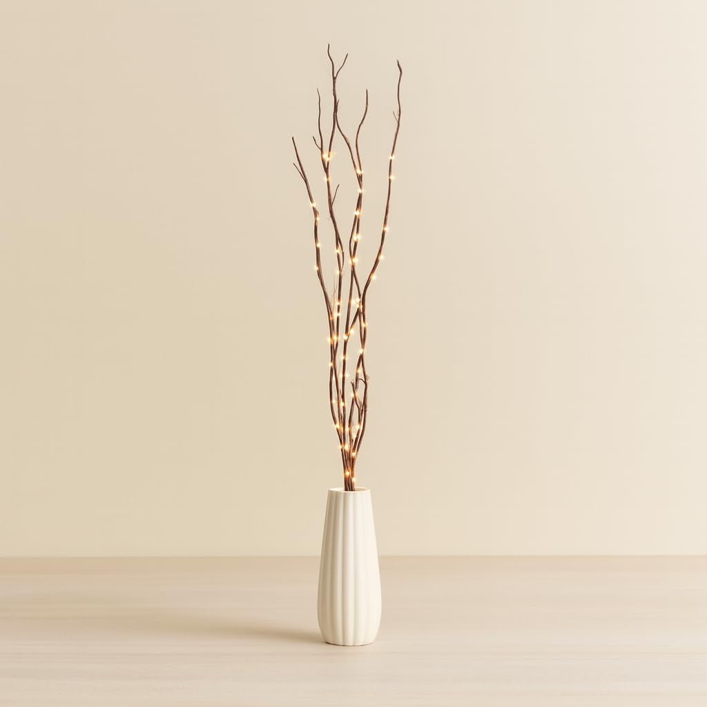 4ft. Christmas Pre-Lit Twig Decoration Indoor Vase Decorative Festive Tree Branch - 80 Warm White LED Lights - Perfect for Christmas, Winter, or General Home and Wedding Lighting (Dark Brown) โ image 1