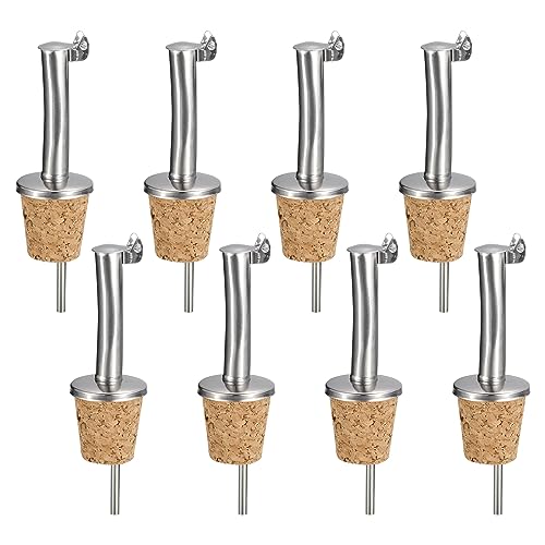uxcell - uxcell Stainless Steel Bottle Pourers, 10Pcs Auto Flip Olive Oil Spout, Cork Design Wine Bottle Stoppers, for Pours Liquid, Olive Oil, Wine, Vinegar