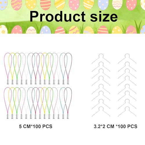 Xiqunw 100 Stück Aufhänger für Ostereier Metallhaken mit Bunter Schnur Ostern Eieraufhänger Kugelaufhänger für Plastikeier Ostern Deko Osterdekoration