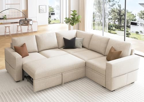 HONBAY L-Shaped Modular Sleeper Sofa with Storage