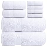 Infinitee Xclusives Premium Bath Towel Set 8-Piece (2 Bath Towels, 2 Hand Towels, 4 Washcloths), Super Absorbent Soft 100% Ring-Spun Cotton for Spa, Gym, Hotel & Bathroom, Brilliant White