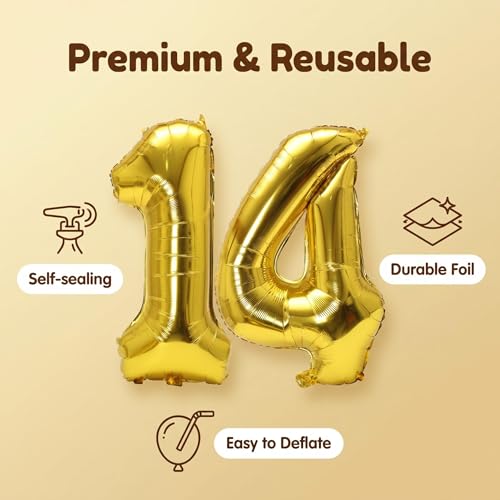 Image of YPSelected 32 Inch Large Foil Helium Number Balloon Birthday Wedding Party 0-9 (Gold, 4)