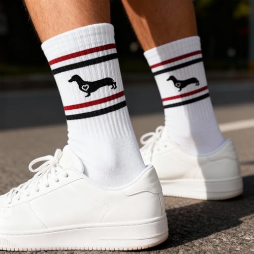 PIujsym Ensemble cadeau teckel – Chaussettes et porte-clés amusants en forme de teckel dans une boîte cadeau, chaussettes unisexes, motif teckel, cadeaux parfaits pour homme et femme pour Noël – vue 2