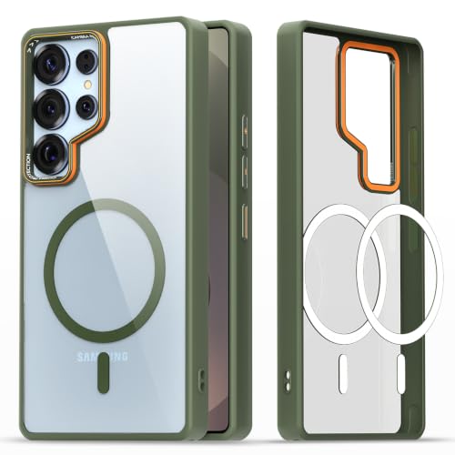 Image of Pikkme Back Cover for Samsung Galaxy S25 Ultra 5G | Shockproof | Mag-Safe Compatible | Hard Transparent Back | Premium Raised Camera Protection | Bumper Case (Green Mag-Safe)