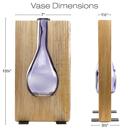 Excello Global Products Round Purple Glass And Wood Vase - Rustic Flower Vase Decorative Centerpieces For Dining Room Table Coffee Tables Vintage Farmhouse Decor (Tall - 13" X 7") #TOP2