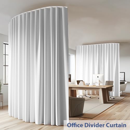 Image of Room Divider Ceiling Mounted Curtains Track Sets Extra Wide Blackout Curtain Flexible Tracks for Bedroom Privacy Partition Separator, 1 Panel White Drape and White Rail, W8.3 x H7ft