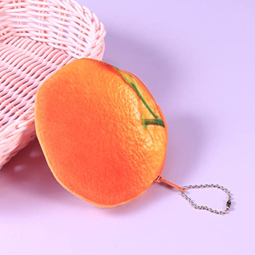 Milisten Orange Coin Wallet for Kids Mini Plush Fruit Purse with Zipper and Keychain Cute Small Coin Pouch for Girls4