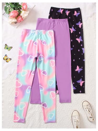 Floerns Girl's 3 Pack Cute Leggings Pants Elastic Waist Comfy Casual Skinny Trousers2