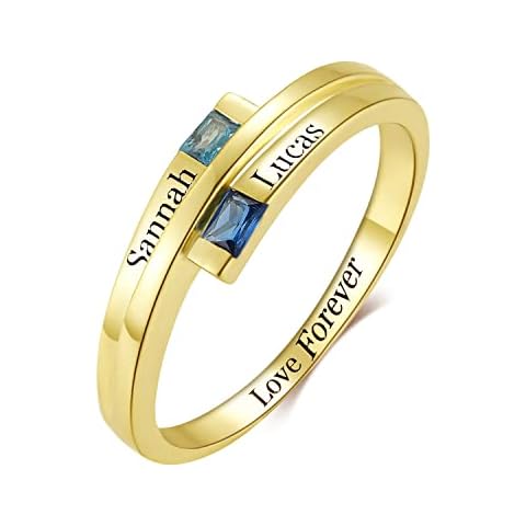 RESVIVI Personalized Sterling Silver 2 Simulated Birthstone Rings for Mothers Ring Custom Promise Rings for Women (13 Design) Cover