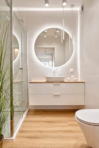 BD ART - Wall Mirror - Bathroom Mirror - Round Diameter 80 cm - with LED Lighting - Light Colour Cool White 4200 K, IP44 - Large Mirror - Full Length Mirror - Bathroom Wall Mirror - 5