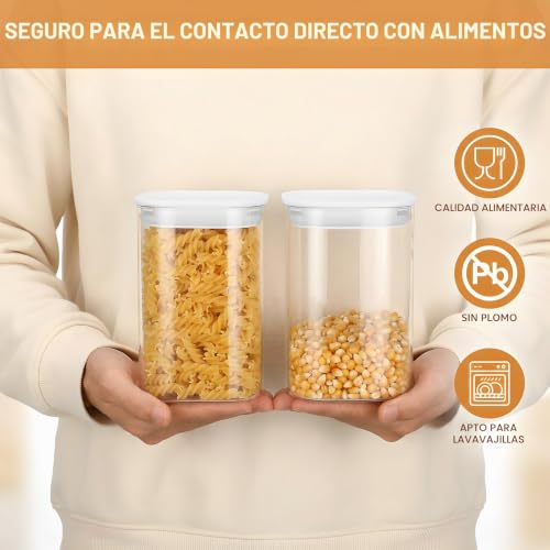 Miniatura 2 de Cozary Tarros De Cristal Con Tapa Hermética 4 Pcs 1100ml, Botes De Cristal Sin Bpa, Frascos De Vidrio Aptos Lavavajillas, Botes Cocina Almacenaje Para Pasta, Café, Arroz