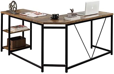 Merax L-Shaped Workstation Computer Corner Home Office Wood Laptop Table Study Desk, Brown