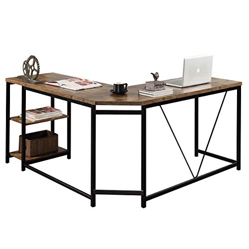 Merax L-Shaped Workstation Computer Corner Home Office Wood Laptop Table Study Desk, Brown #TOP3