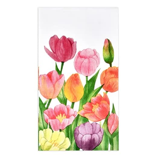 100 Watercolor Tulip Guest Napkins Decorative Hand Towels Disposable Paper Spring Tulips Flower Napkins For Summer Floral Garden Bathroom Toilet Powder Room Holiday Wedding Birthday Dinner Party Towel