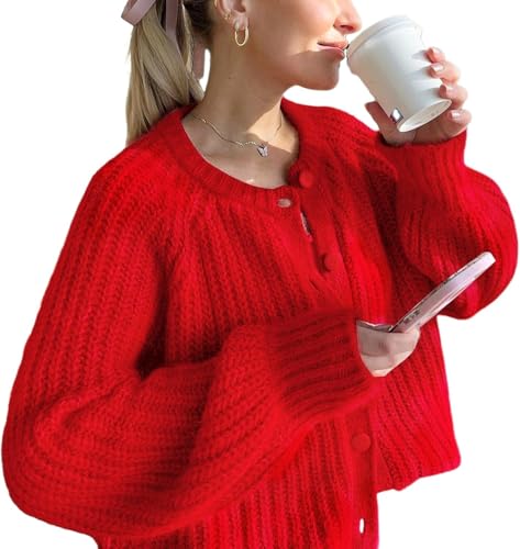 Womens Cardigan Sweater Long Sleeve Button Y2K Chunky Soft Knit Sweater Casual Open Front Outwear Knitwear Coat2