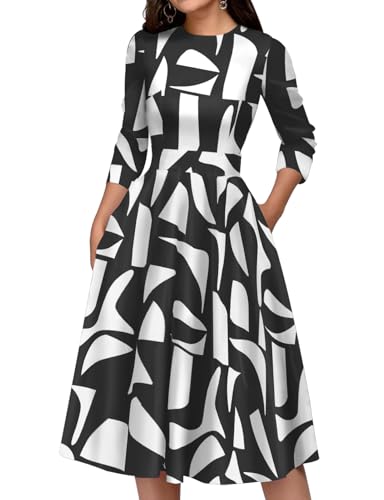 Image of Simple Flavor Women's Floral Vintage Dress Elegant Midi Evening Dress 3 /4 Sleeves