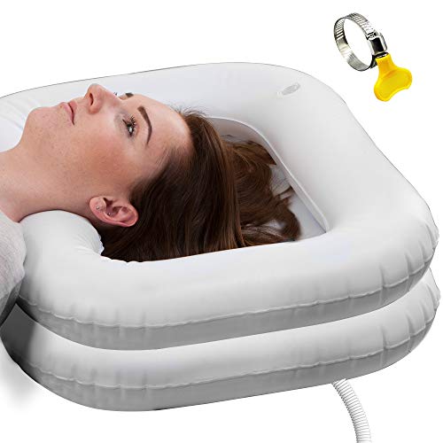 Portable Shampoo Bowl with Hose Clamp Inflatable Hair Washing Basin Bedside Soak Locs for Bedridden Patient Elderly Injured Bed Bound Pregnant