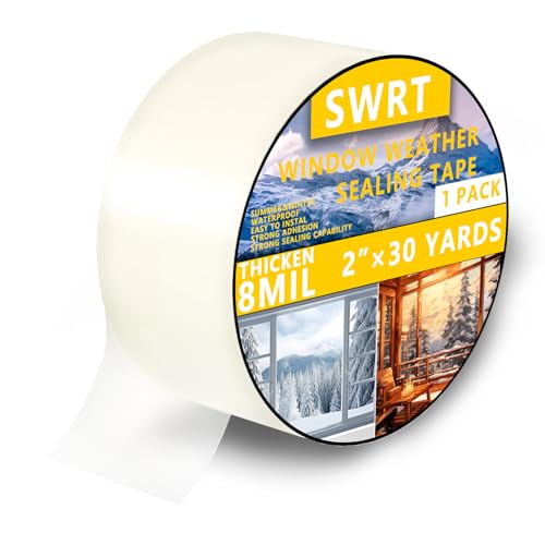 SWRT 2”x 30 YD 8 Mil Heavy Duty Transparent Window Weather Sealing Tape, No Residue Window Insulation for Winter, Preventing Cold Air Loss in Summer Door and Window Seal Kit