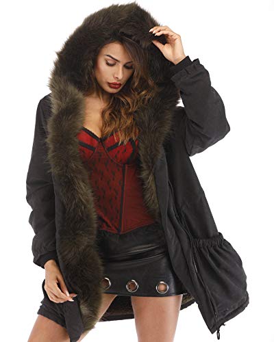 Aofur Women Military Winter Casual Outdoor Coat Hoodie Jacket Long Trench Parkas (X-Large, Dark Green Fur)