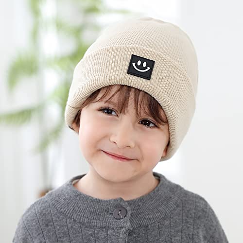 Fynnsure Baby Beanie Baby Winter Hat With Smile Face Toddler Beanie Soft Knit Toddler Beanies For Boys Girls Caramel 0-24 Months #TOP2