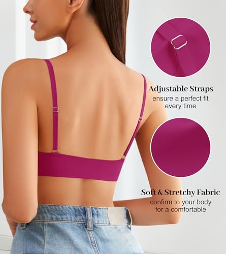 Image of DEANGELMON Front Closure Bras for Women Wireless Lightly Padded Bralett Seamless Low Cut V-Neck Lightweight T-Shirts Bra