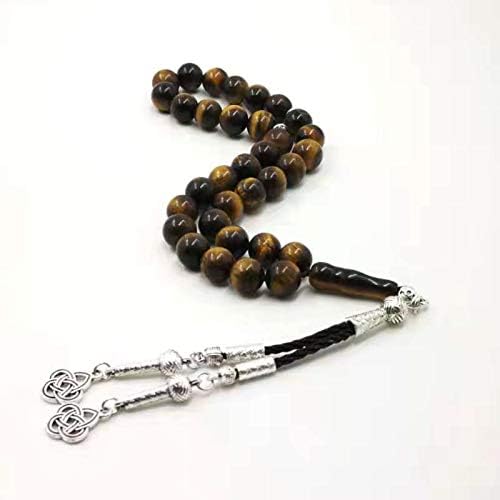 Miniatura 5 de Cuentas de oración de Misbaha con ojos de tigre naturales, tasbih, hombre musulmán, 33, 66, 99 cuentas, rosario de moda árabe (0.315 in, 33 cuentas)