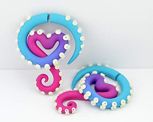 Glow Tentacle Earrings Octopus Fake Gauges Ear Stud Actual True Tunnels Cheater Stretchers Hangers 0G 00G Real Tapers Piercing Faux Body Jewelry Stretched Lobes Gauged Weights Plugs Goth #TOP1