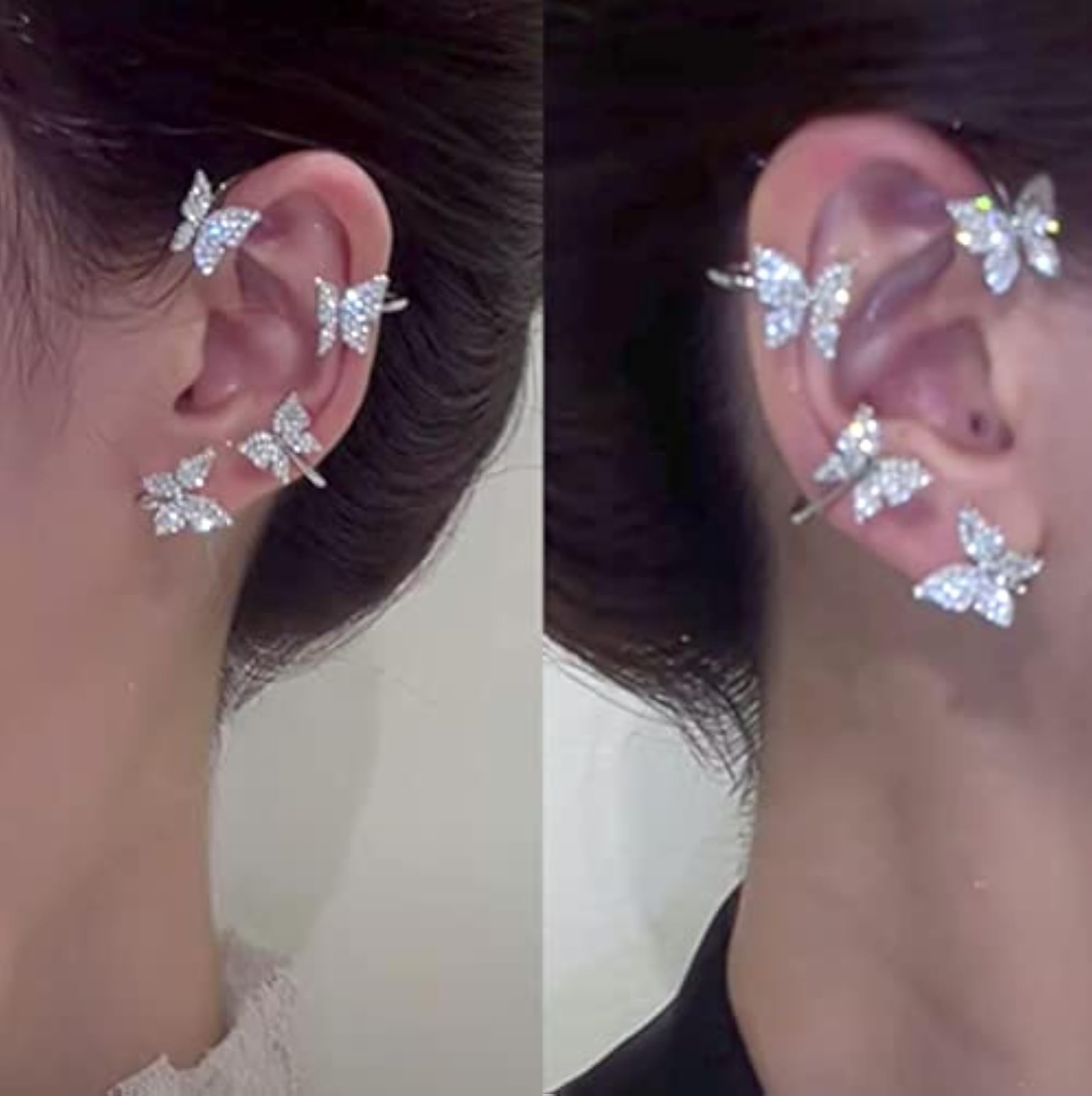 2Pcs Zircon Butterfly Ear Cuff Earrings for Women