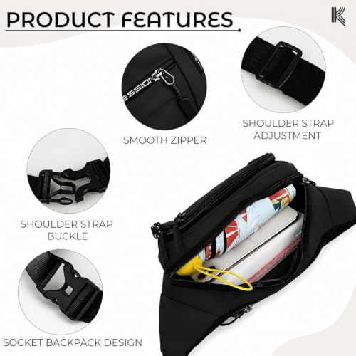 Image of Waist Bag for Man & Woman | Travel Handy Hiking Running Pouch with Zipper | Adjustable Strap Fanny Pack for Documents Money Card Phone Earphone | Lightweight Sport Belt Bag (Black)