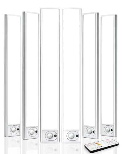 AMETHEUS 6Pack 16inch Under Cabinet Lighting, Rechargeable Motion Sensor Light Wireless Indoor, Dimmable 3 Color Temps Closet Lights with Remote, Under Counter LED Lights for Kitchen, Stairs