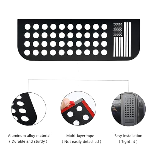 Image of Rear Door Window Decals Aluminum Alloy Glass Panel Cover for 2018-2026 Wrangler JLU Gladiator JT (Porous and Flag)