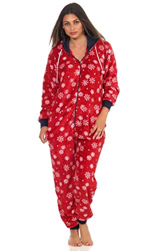 NORMANN-Wäschefabrik Wunderschöner Damen Jumpsuit, Overall mit Kapuze im winterlichen Design - 291 267 97 951, Farbe:rot, Größe2:36/38