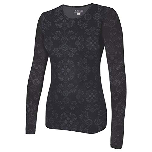 Terramar Cloud Nine 4-Way Stretch Long Sleeve Scoop Neck Hoodie, Black Alpine Print, Medium (10-12)