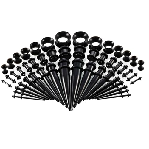 BNXF 50 Pcs Ear Stretchers Kit Body Piercing Jewelry Acrylic Tapers with Double O- Rings 14G-00G Acrylic Tapers and Plugs Taper Kit Ear Stretching Kit For Body Piercing Jewelry(Black)