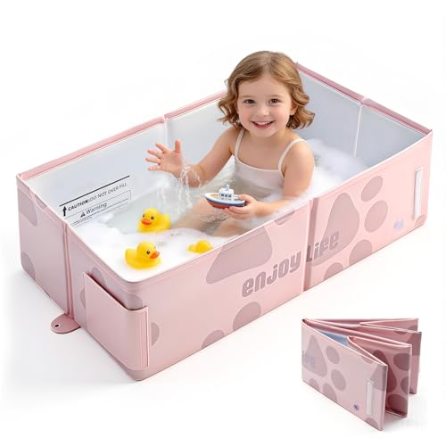 Image of Toddler Bath Tub for Shower, Foldable Baby Bathtub, Portable Kids Bathtub & Collapsible Bathtub for Toddlers 1-8, Infant Newborn, Travel Baby Bath, Banera para Bebe, Pink