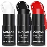LOKFAR Black & Red & White Face Body Paint Stick, White Foundation Makeup, Football Baseball Eye Black Stick, Professional Halloween Face Makeup Kit for Zombie Clown Vampire Skeleton Joker Costume