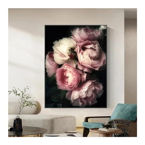 Lámina floral de peonía rosa en lienzo de 35x55cm, cuadro vintage elegante sin marco