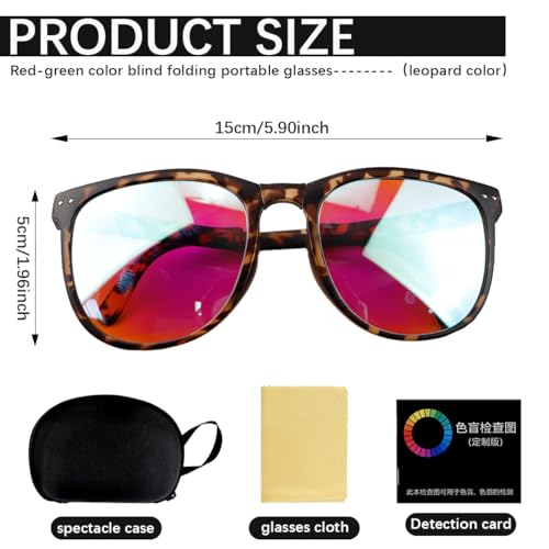 Image of Color Blindness Glasses,Portable Red Green Blind Glasses Folding Eyeglasses Red Green Colorblindness Corrective Glasses with Storage Box and Clean Cloth (Soybean)