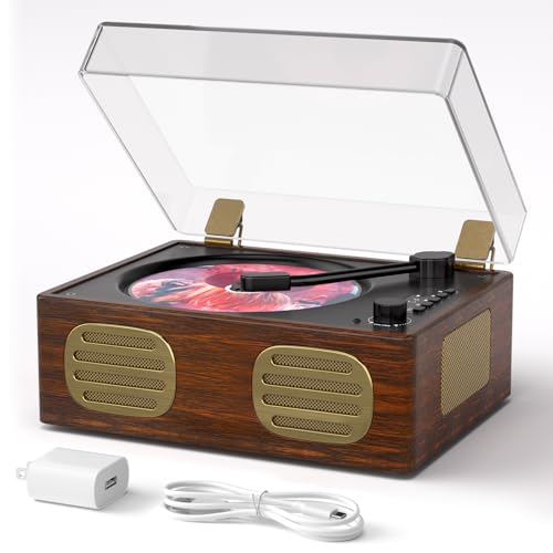 Image of Retro Bluetooth CD Player with Speakers, Portable Desktop Music Player with Headphone Jack, USB /AUX, Rechargeable, Vintage Wood Design Gift for Women Bedroom Decor, No Remote Control (Walnut)