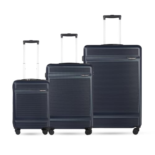 Image of SWISS MILITARY Pascal Lightweight PC Hard Large Check in Travel Luggage Trolley Bag with Anti-Theft Zippers & 3-Dial Lock, 360 Wheels, Wet Pocket & Aluminium Handle Suitcase Set of 3 -Navy